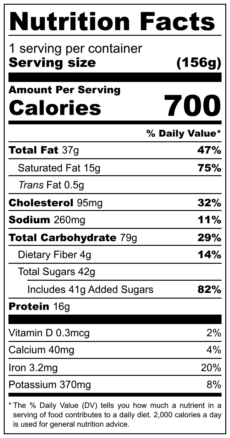 Nutrition facts label for a food product