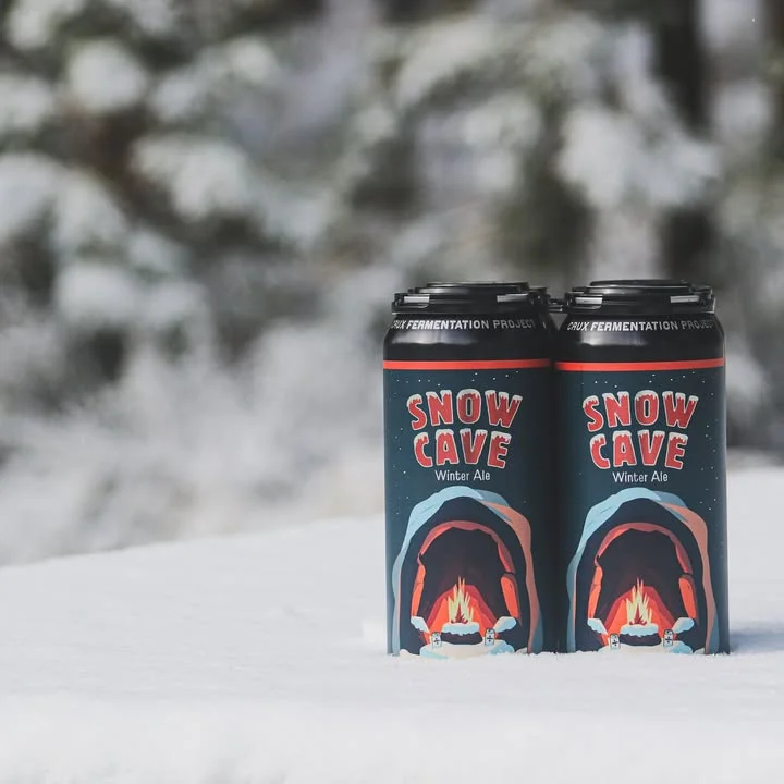 Snow Cave Winter Ale Beer in the snow