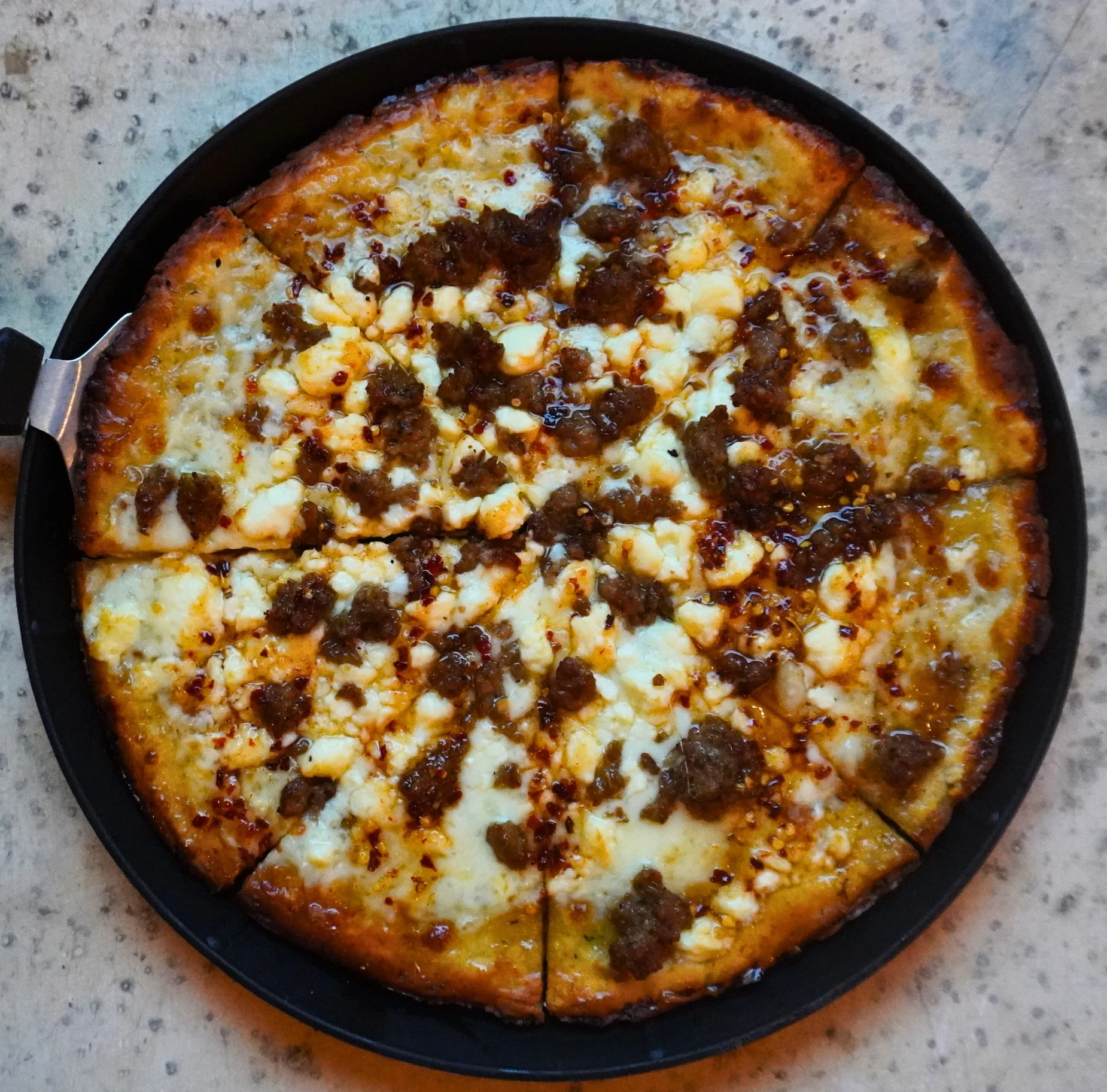 Hot Honey Sausage on Cauliflower Crust