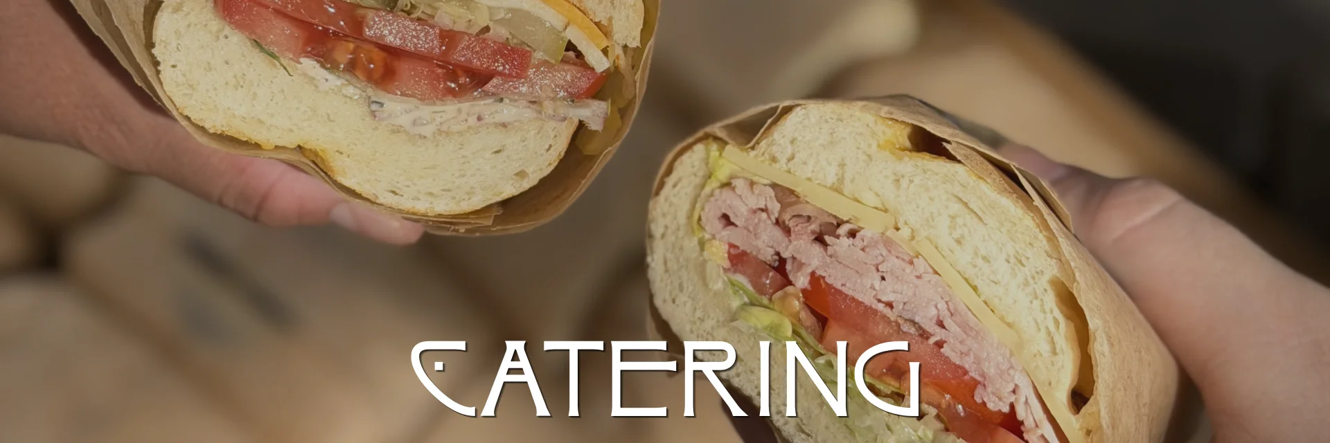 Catering banner showcasing delicious food options for events.