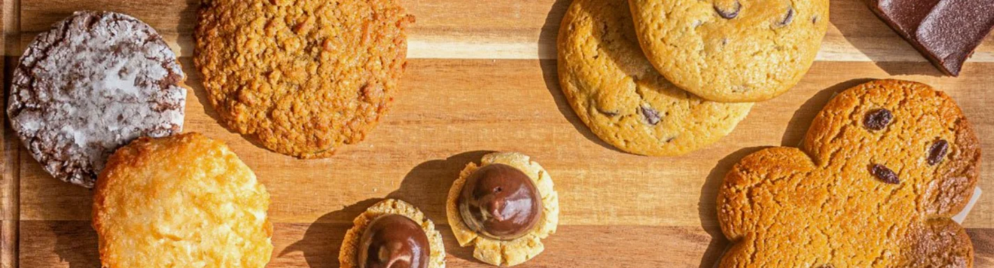 Assorted cookies including gingerbread and chocolate chip