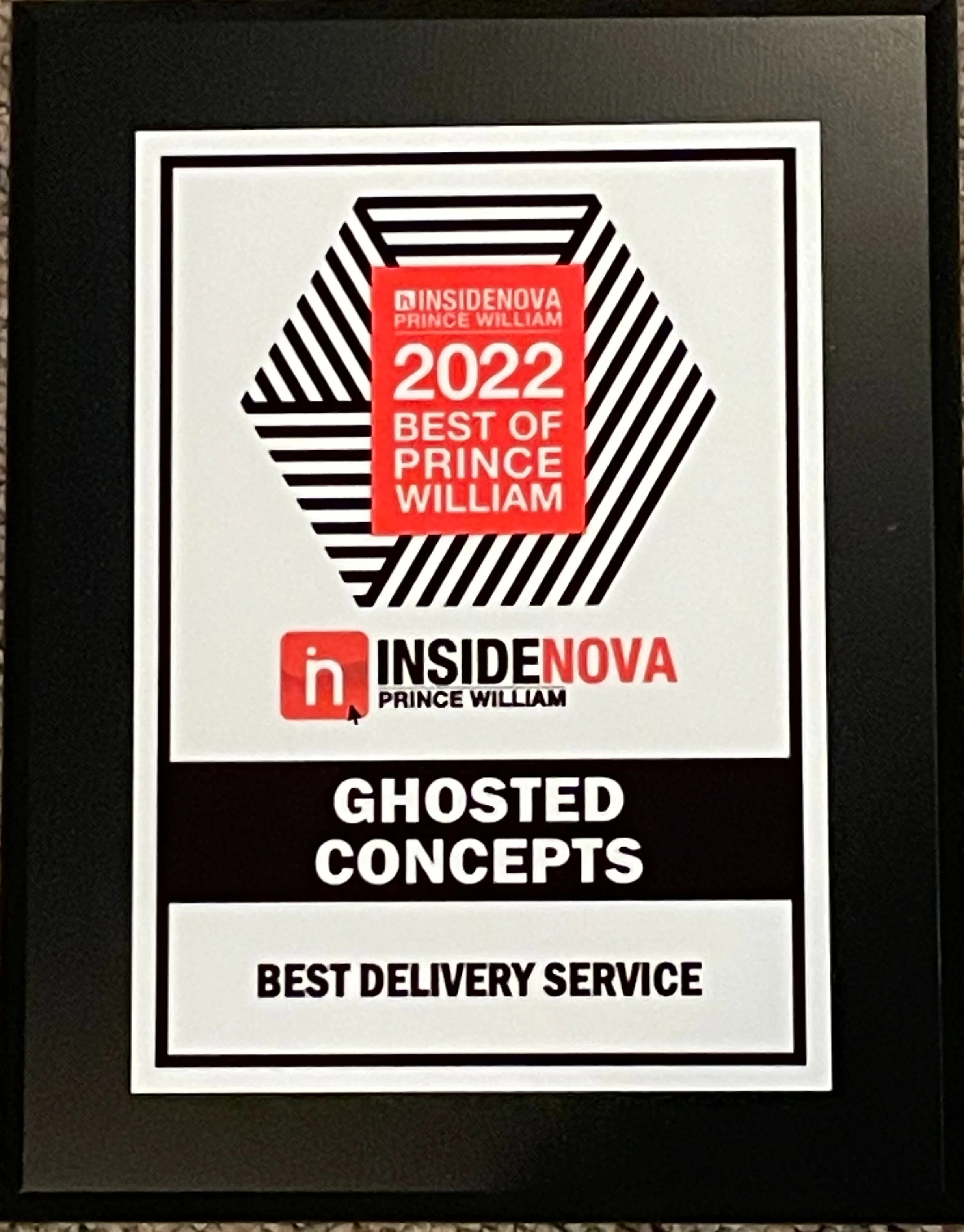 Award plaque for Best Delivery Service in Prince William 2022