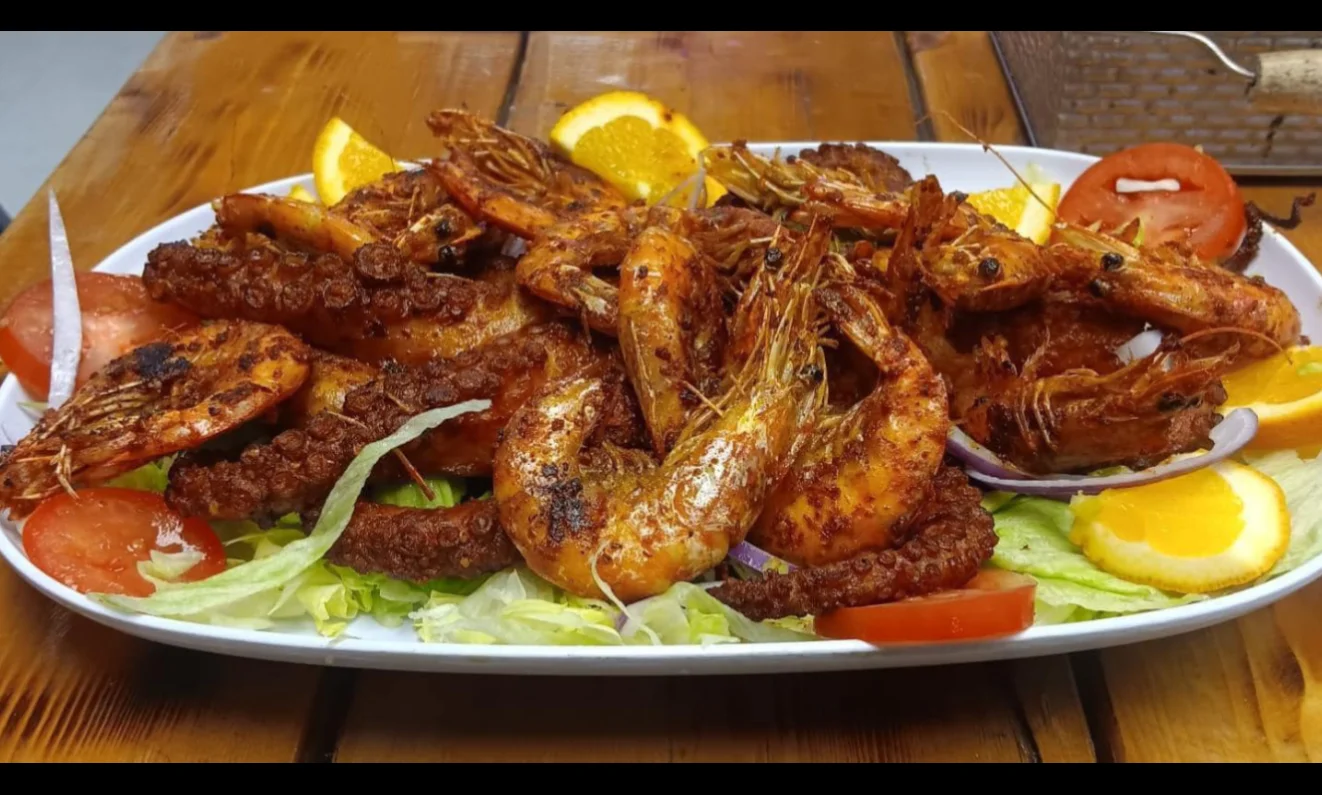 Grilled seafood platter with shrimp and octopus