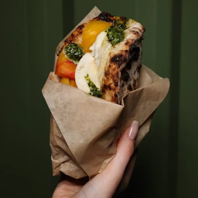 Italian focaccia sandwich with fresh toppings