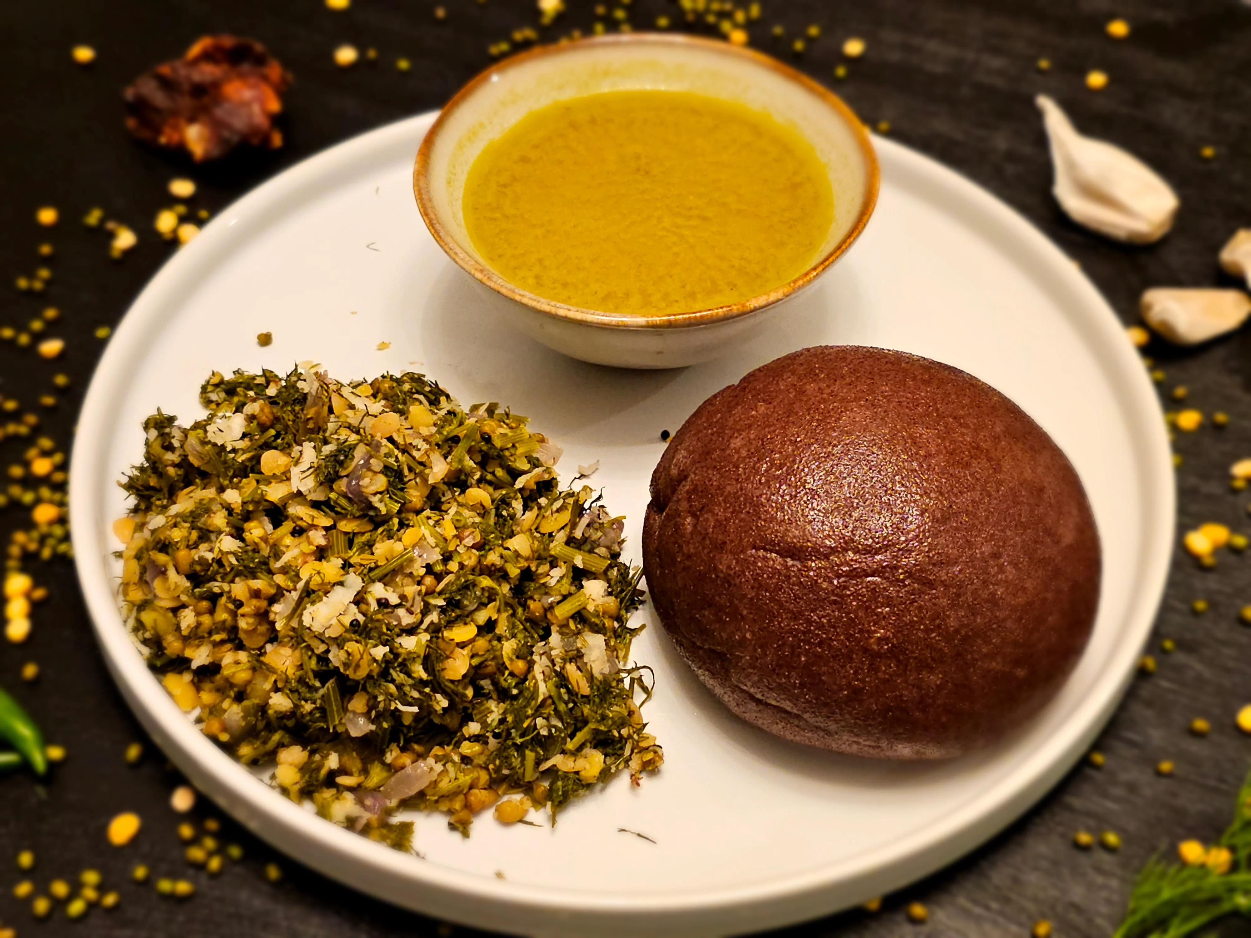 Traditional Indian bhakri with green chutney and mixed vegetable stir-fry