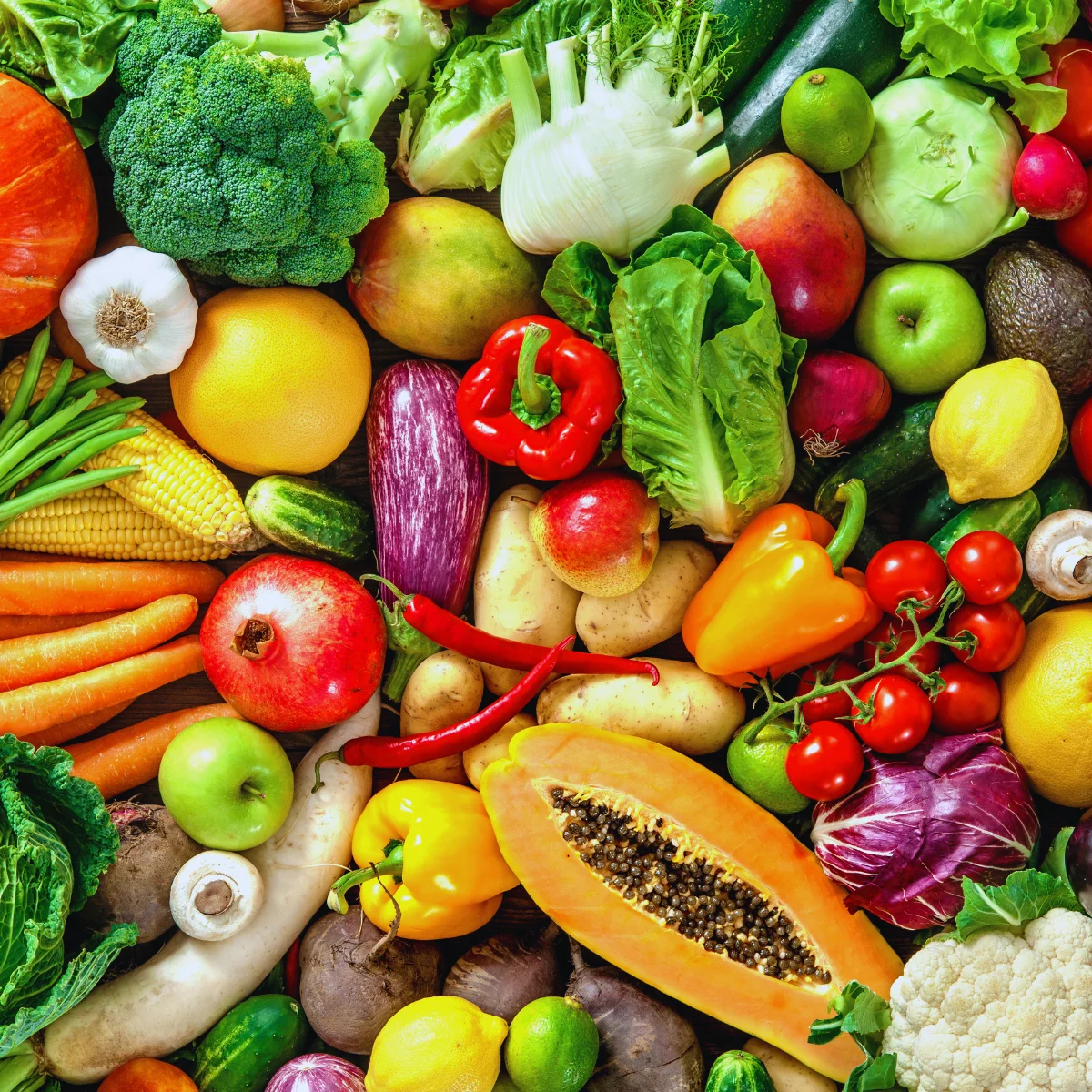 Colorful assortment of fresh vegetables for healthy cooking