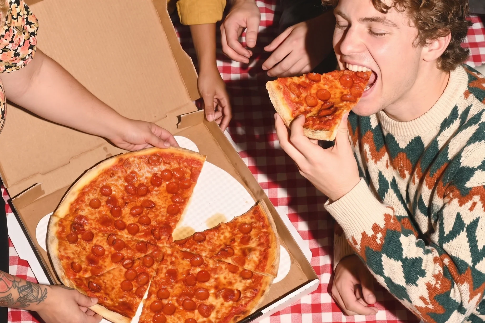 Pepperoni pizza served at a casual gathering