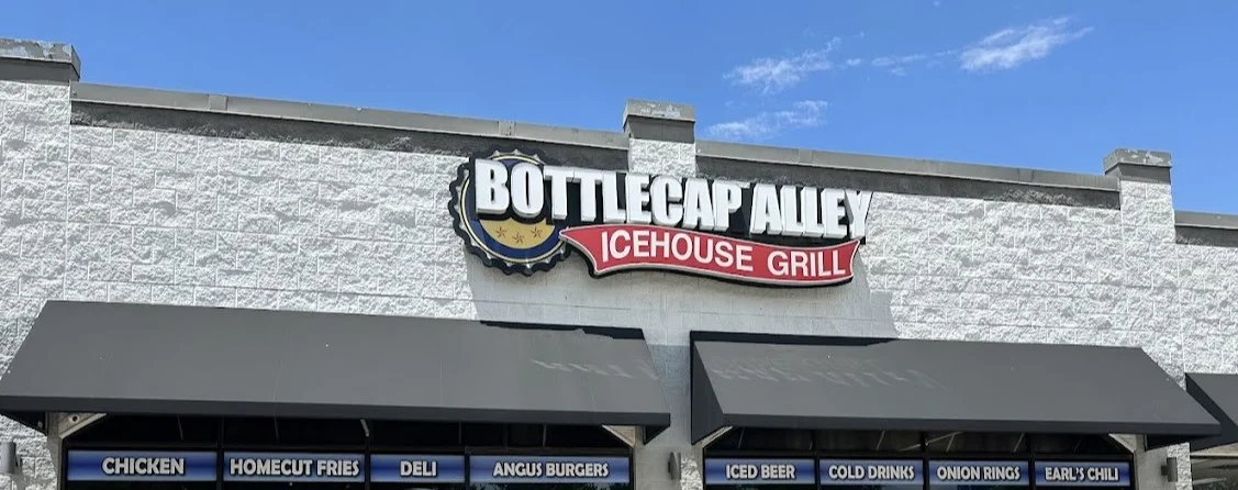 Exterior view of Bottlecap Alley Icehouse Grill restaurant