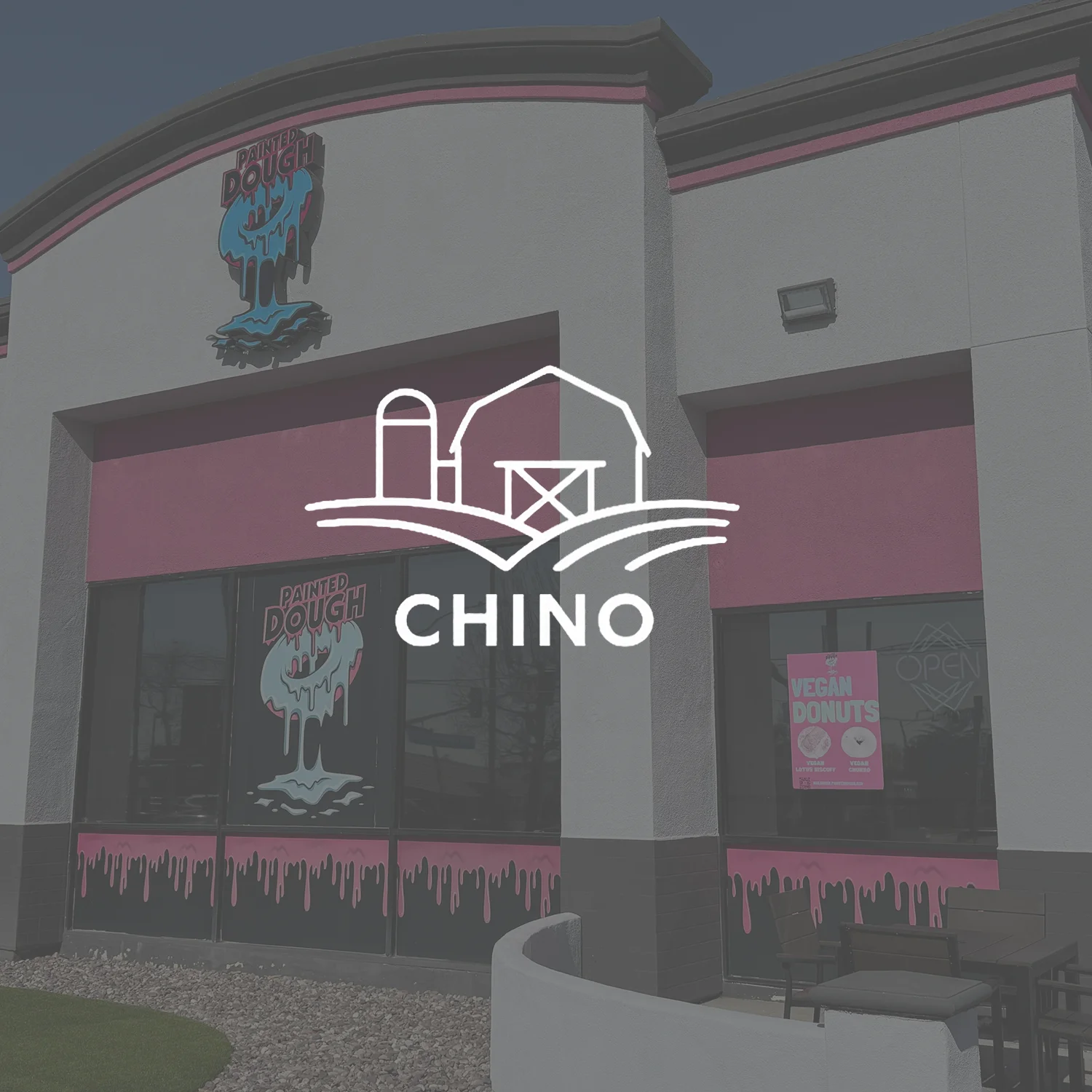Painted Dough sign with street view of Chino, CA location
