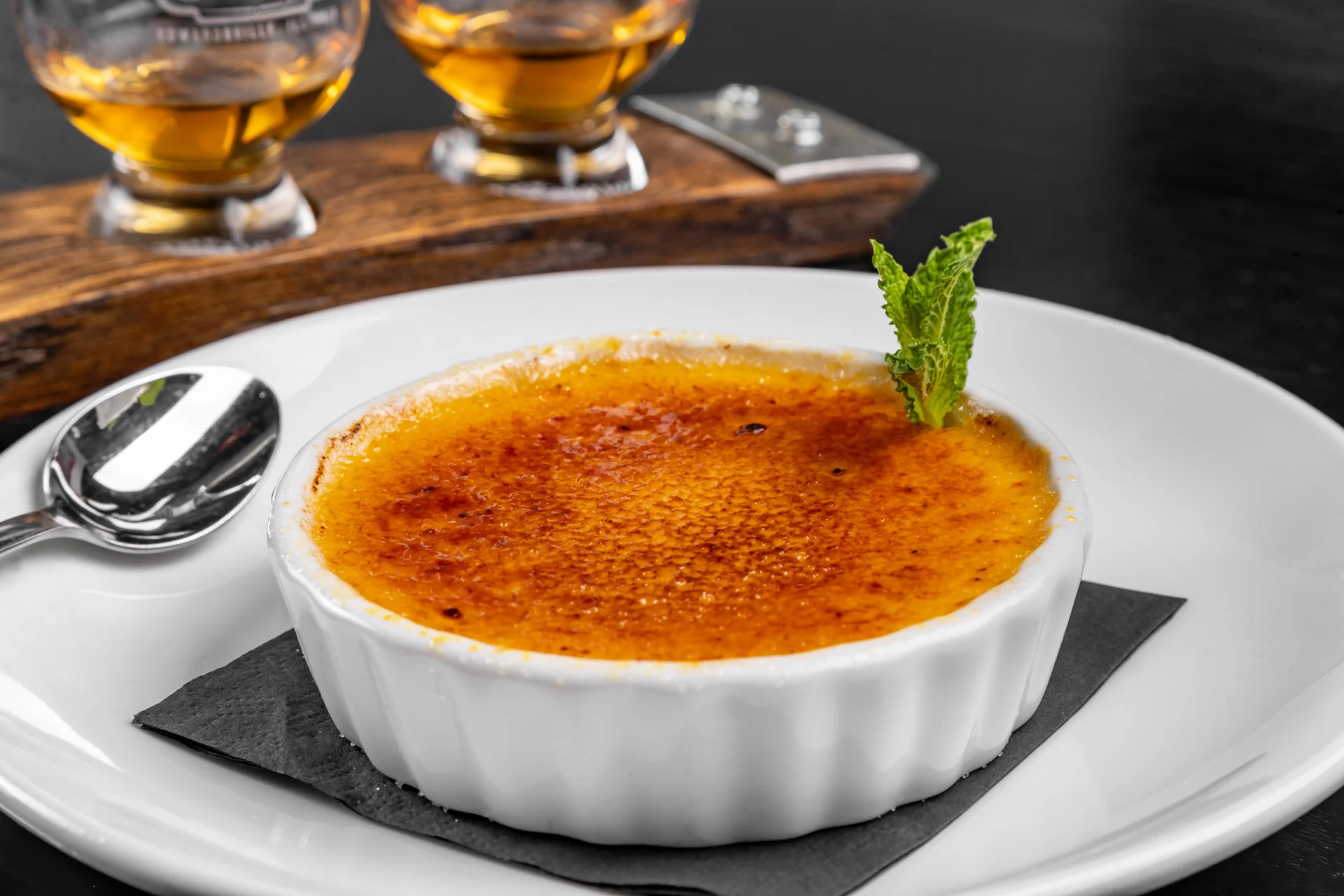 Classic French crème brûlée with caramelized sugar crust