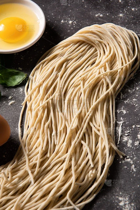 Freshly made Chinese noodles ready for cooking