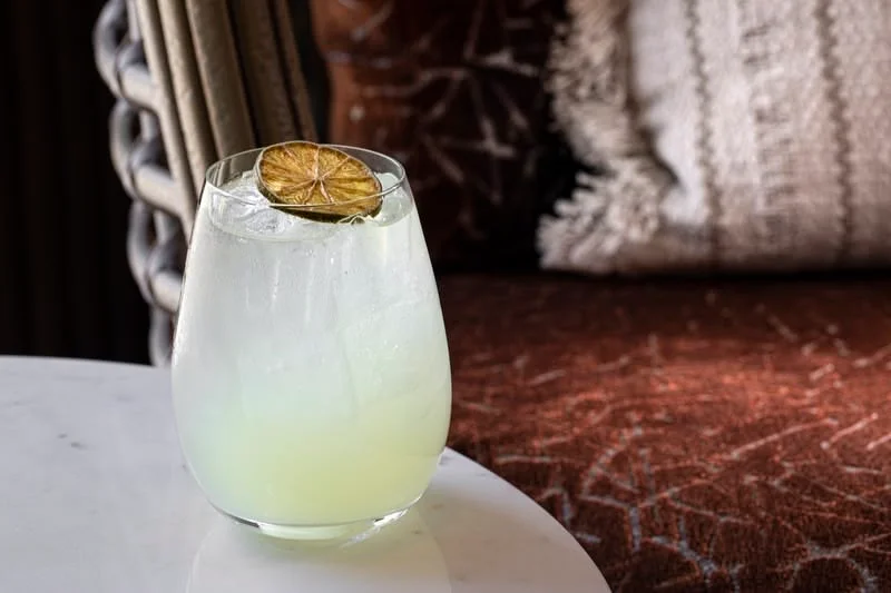 Refreshing cocktail with lime and dried citrus garnish