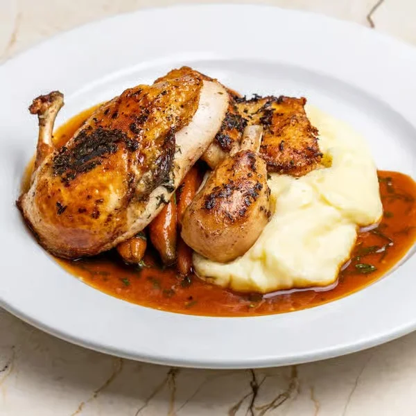 Herb-roasted chicken with creamy mashed potatoes