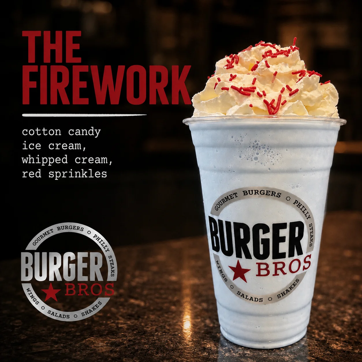 Delicious milkshake topped with whipped cream and a cherry