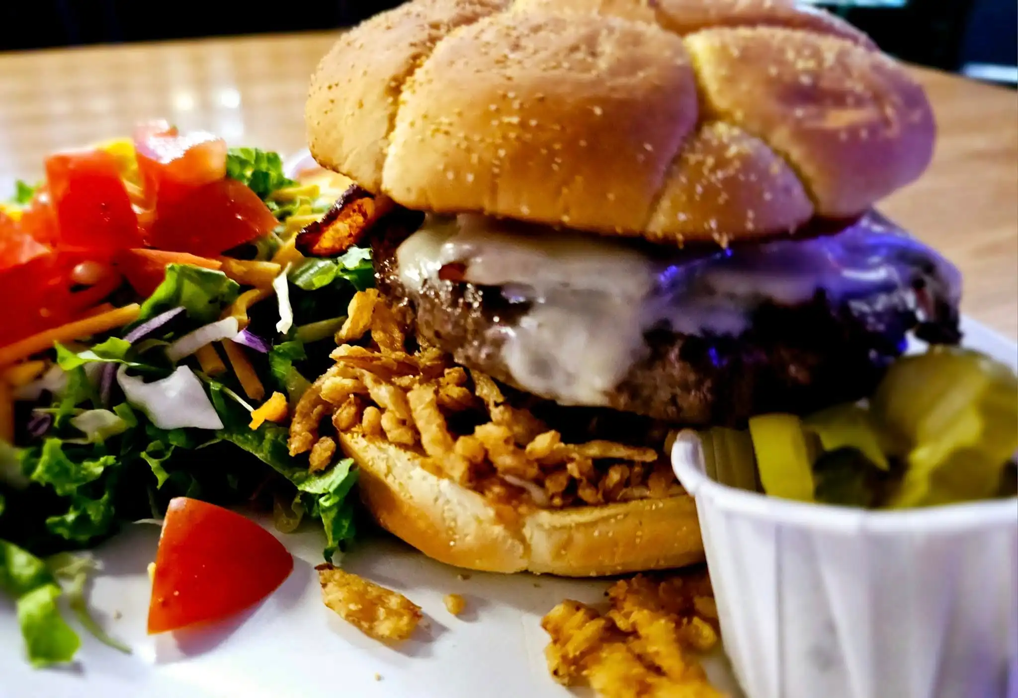 A-1 Elk Burger with side salad