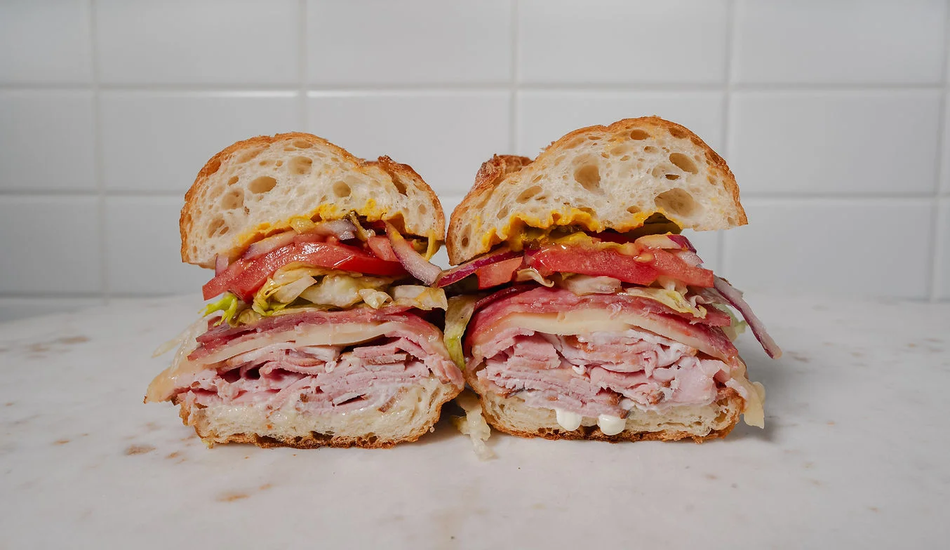 A side view of a large sandwich
