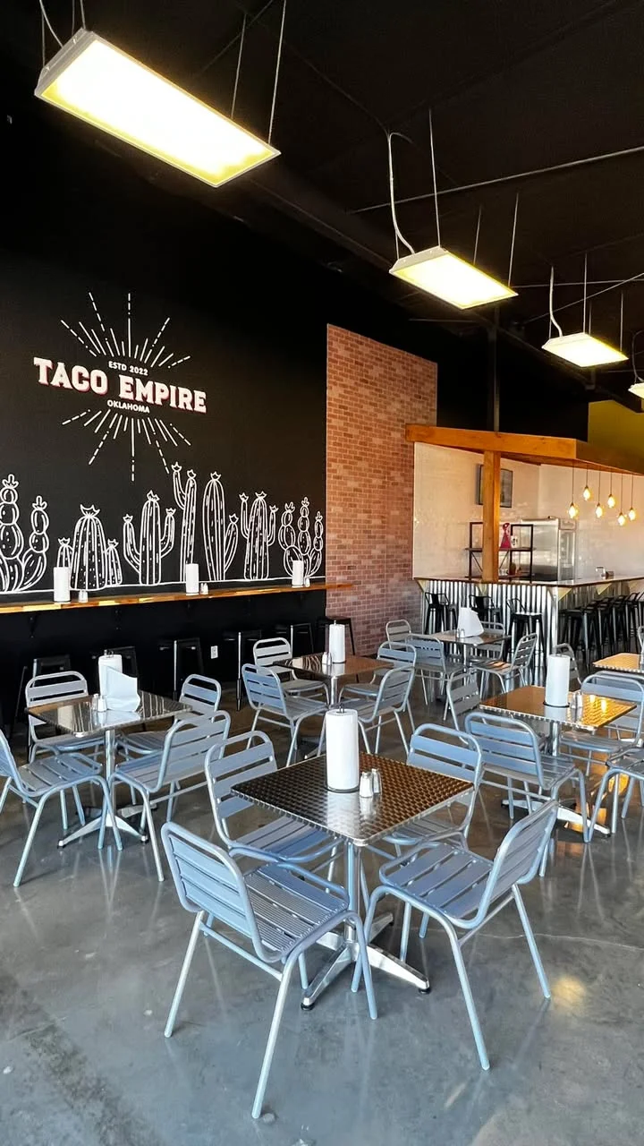 Modern restaurant interior of Taco Empire with stylish seating
