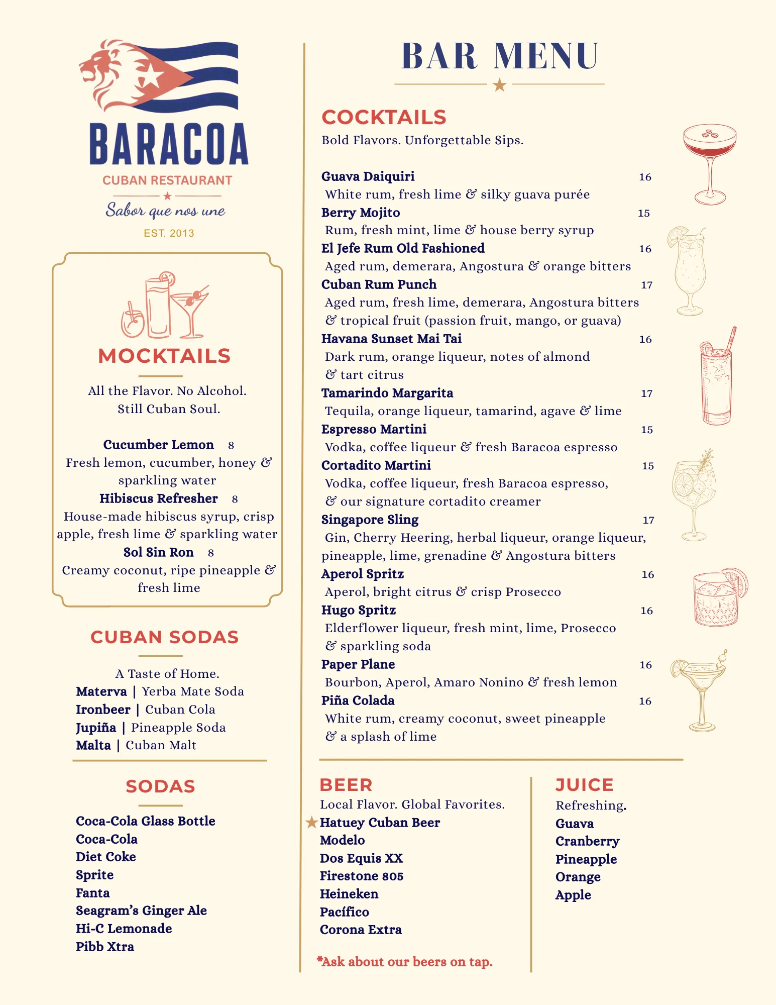 Wine menu featuring a selection of white and red wines