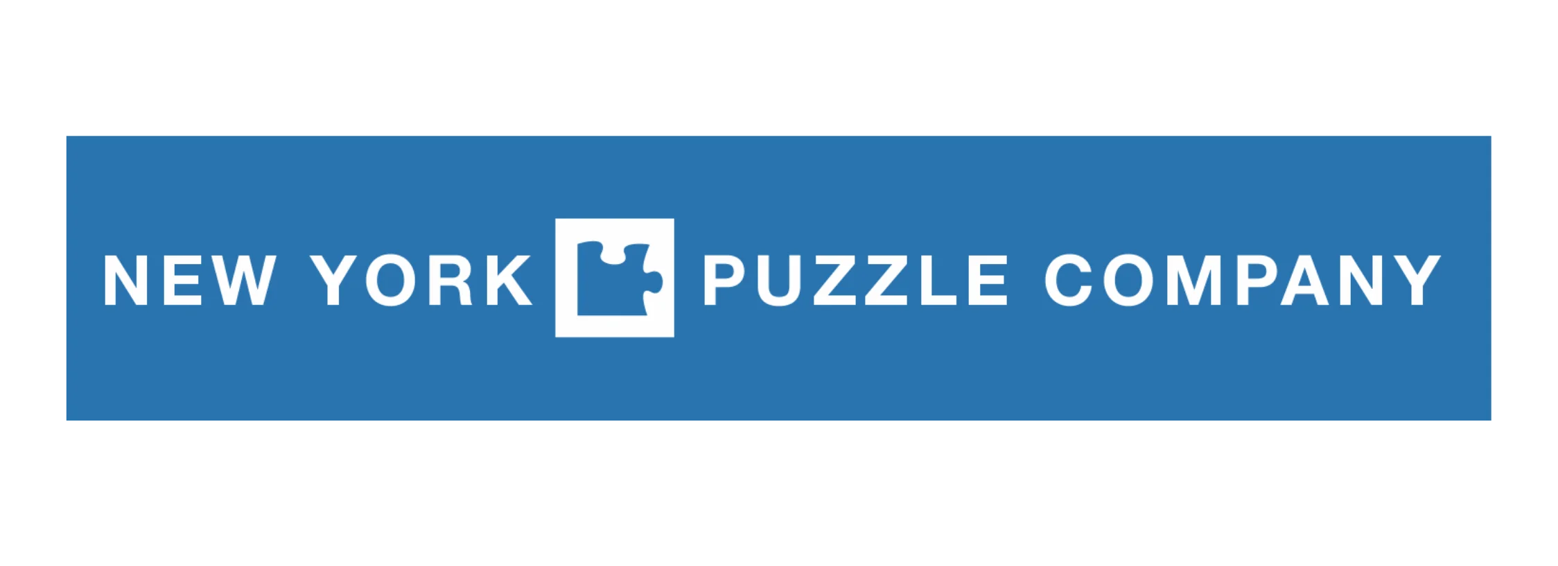 Logo of New York Puzzle Company on a blue background