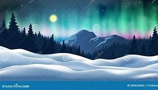 Stunning winter landscape with northern lights and snow-covered mountains