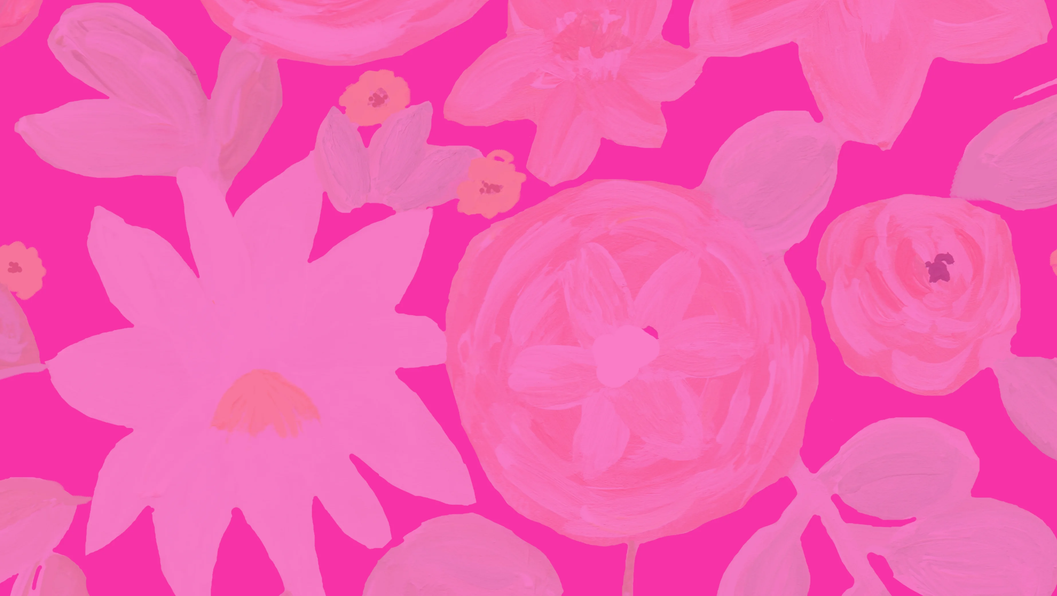 Colorful floral pattern on a vibrant pink background