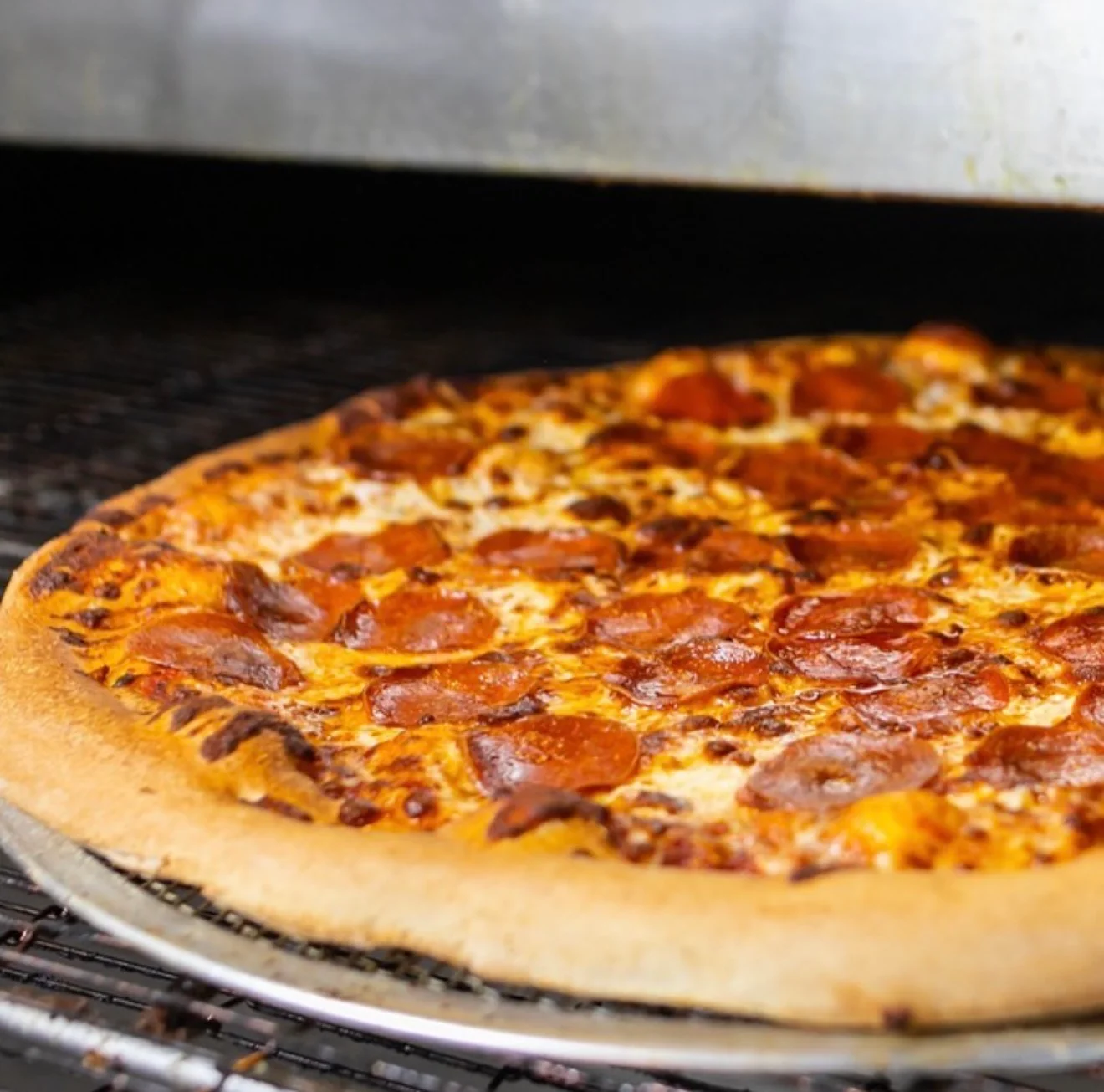 Pepperoni pizza fresh from the oven