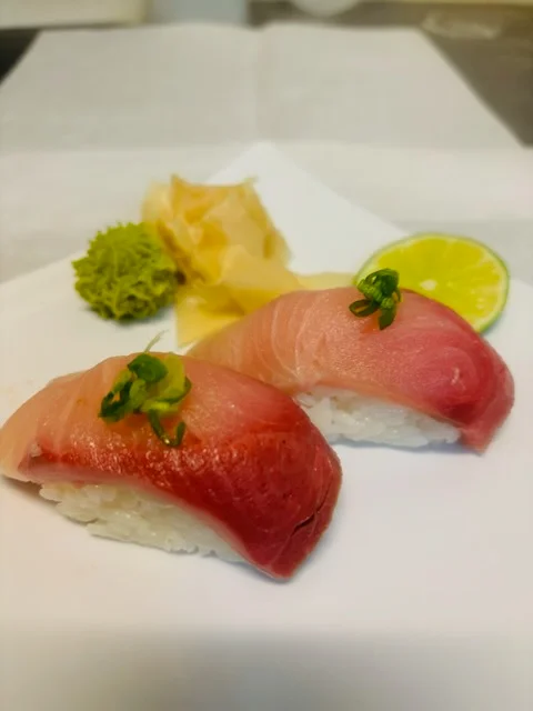 Japanese sushi nigiri with fresh tuna and wasabi