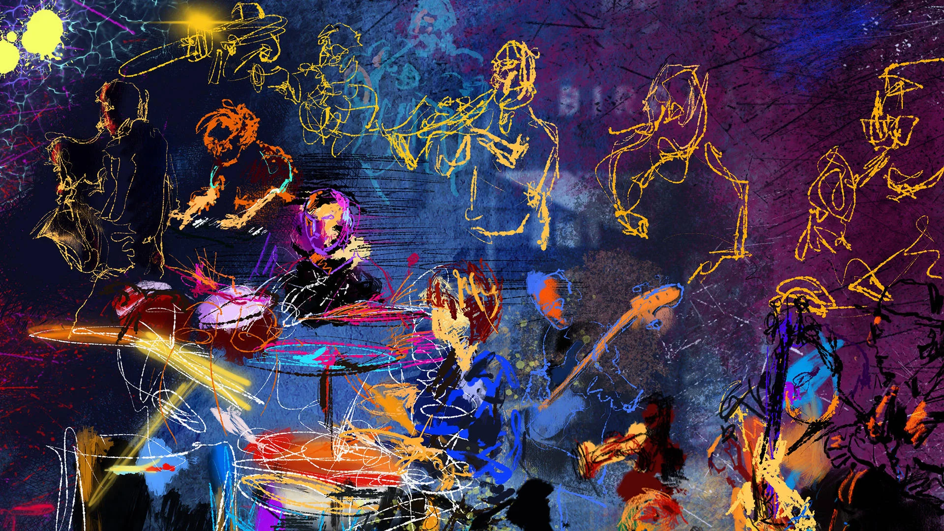 Vibrant abstract illustration of a live music performance