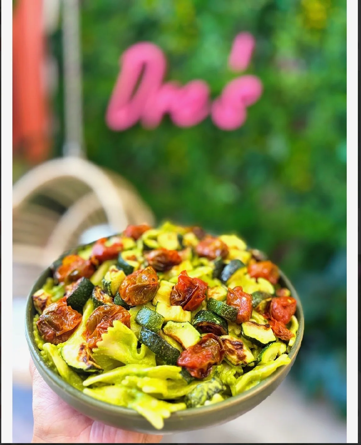 Pasta primavera with roasted zucchini and tomatoes