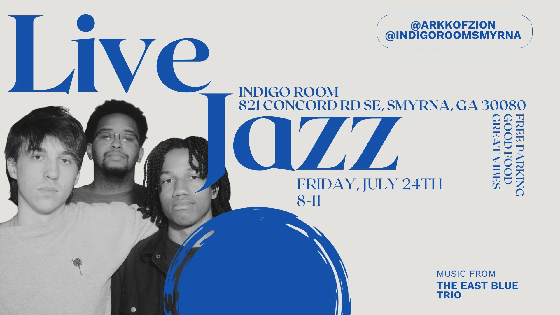 Live jazz performance at Indigo Room with East Blue Trio