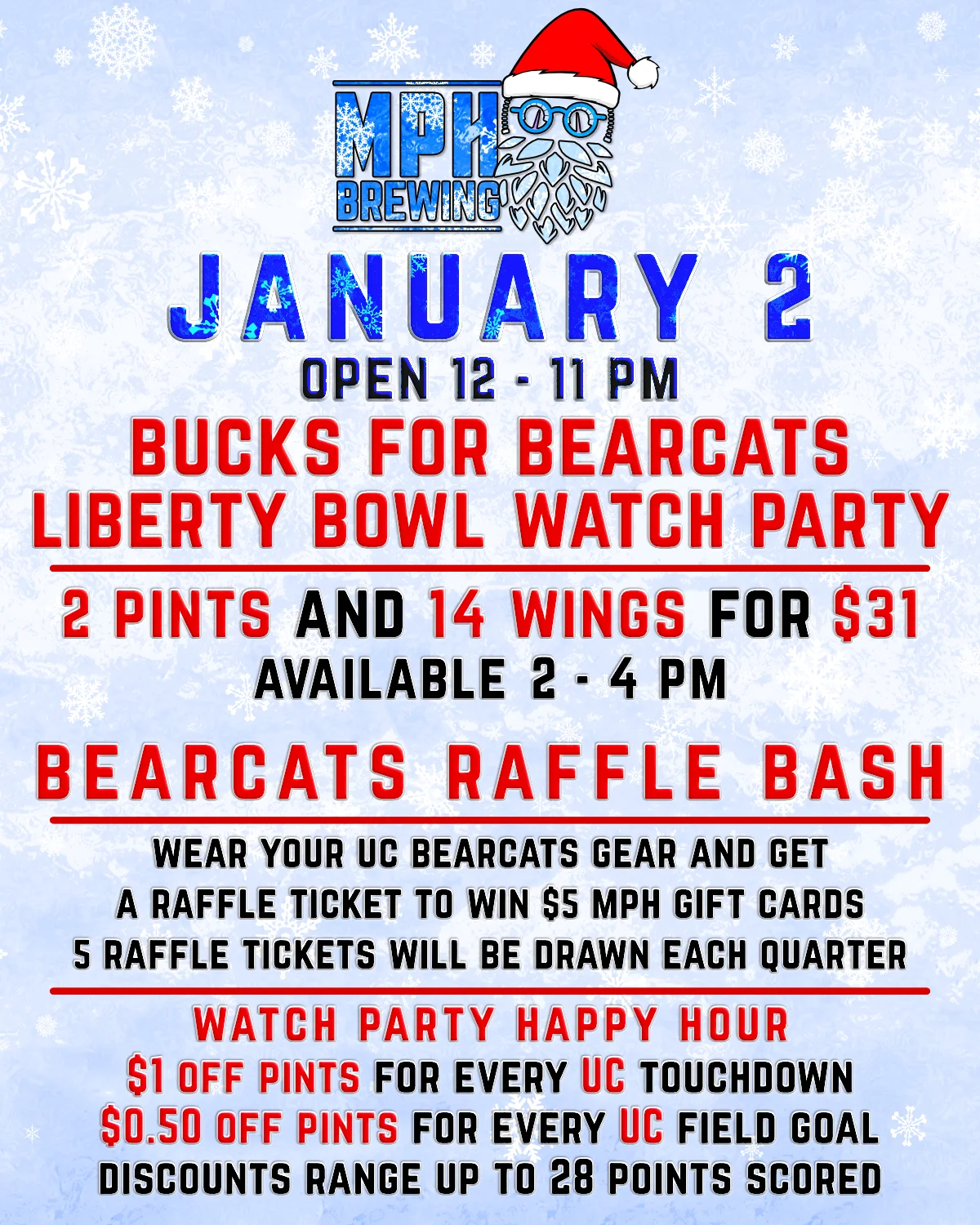 MPH Brewing's Liberty Bowl watch party event flyer
