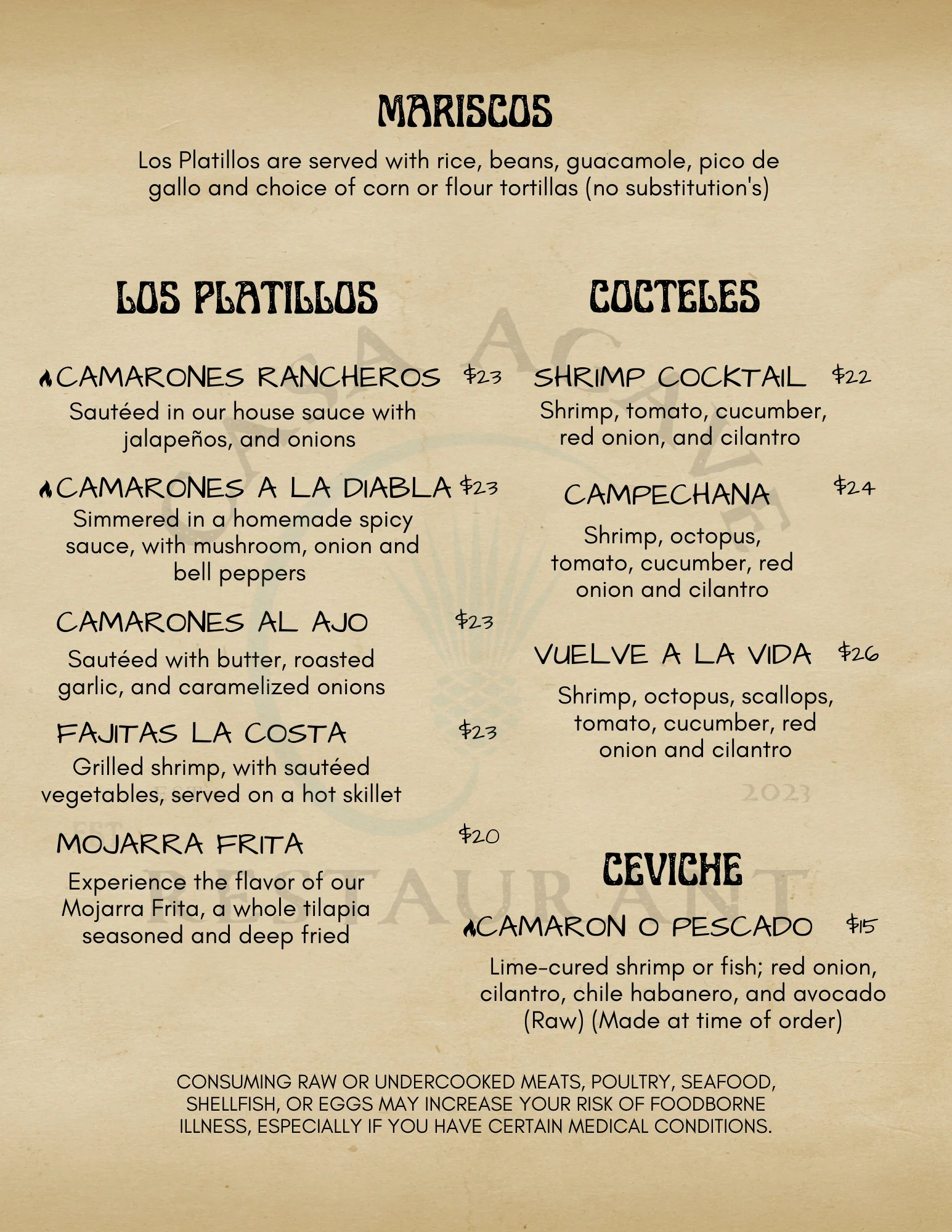 Mexican mariscos platter featuring shrimp dishes