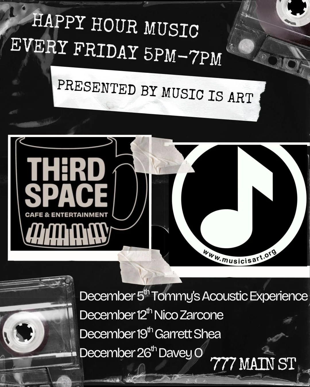 Happy hour music event poster at Third Space Cafe
