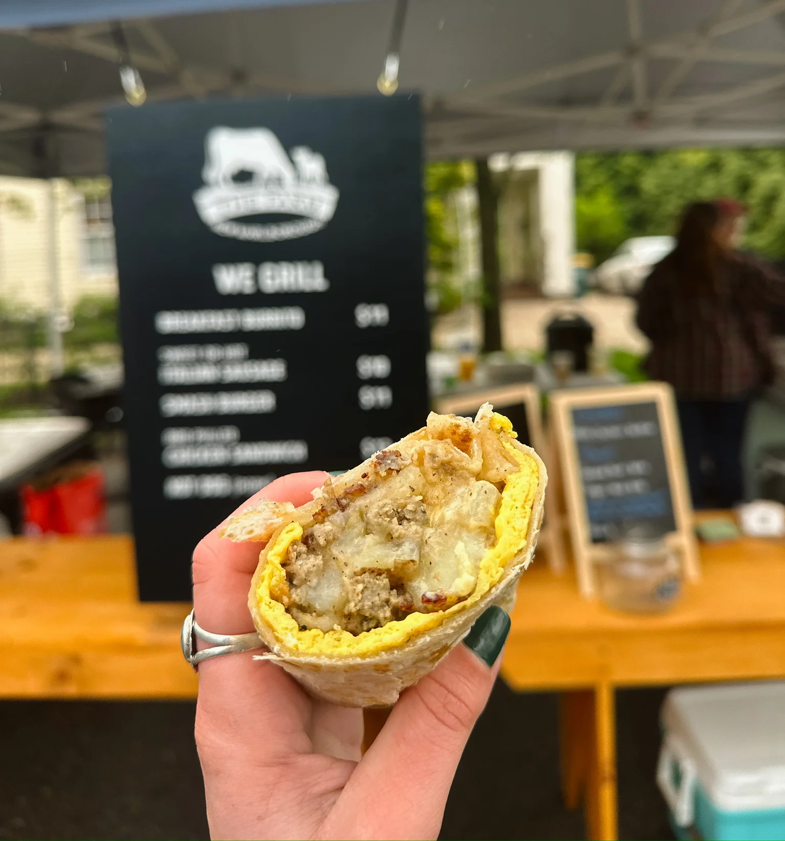 Breakfast burrito with sausage and potatoes