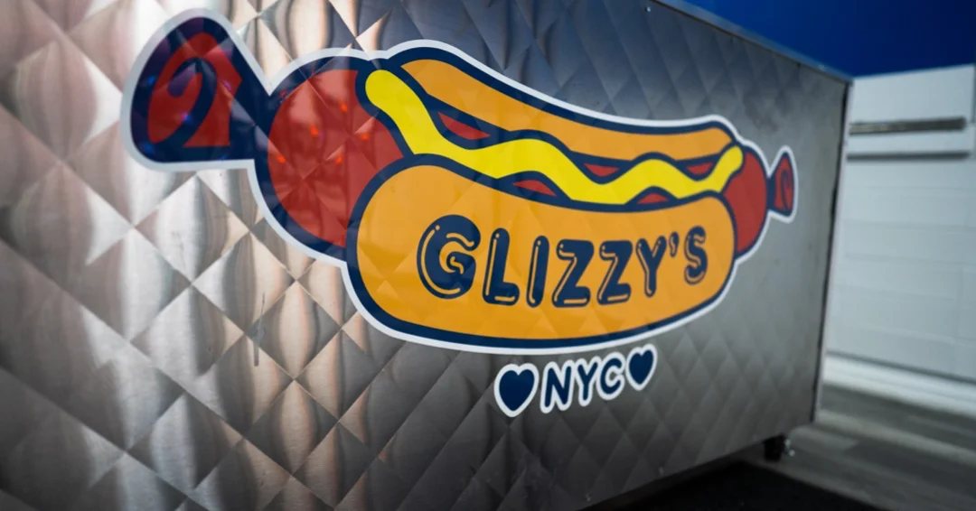 Colorful hot dog cart logo in NYC