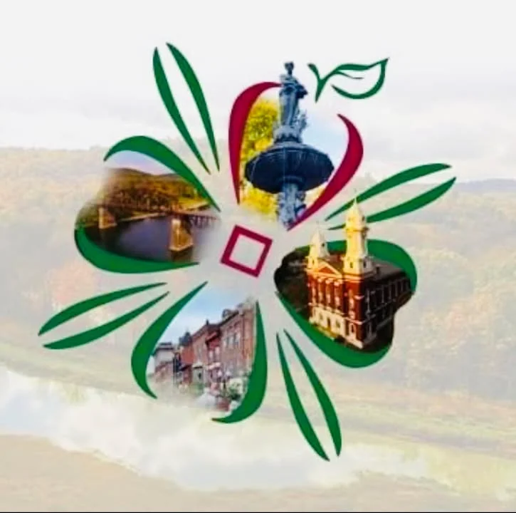 Artistic representation of a local community with landmarks and nature