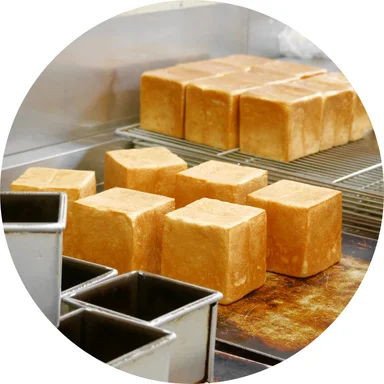 Freshly baked Japanese shokupan bread loaves cooling on a rack