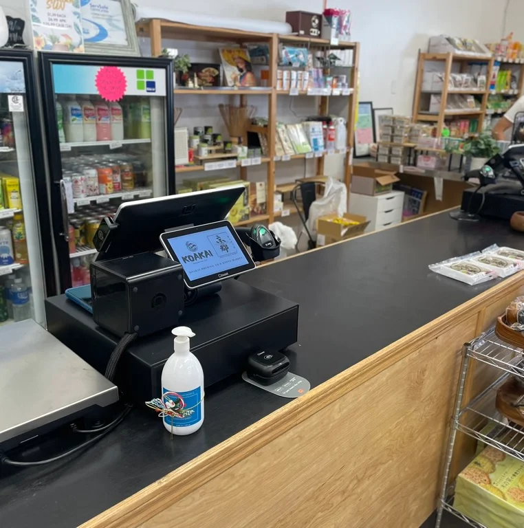 Cozy retail counter with snacks and drinks