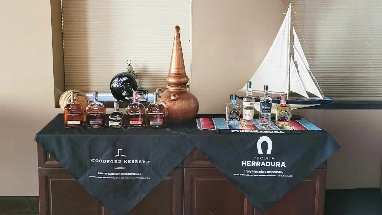 Display of premium spirits and tequila in a stylish bar setting
