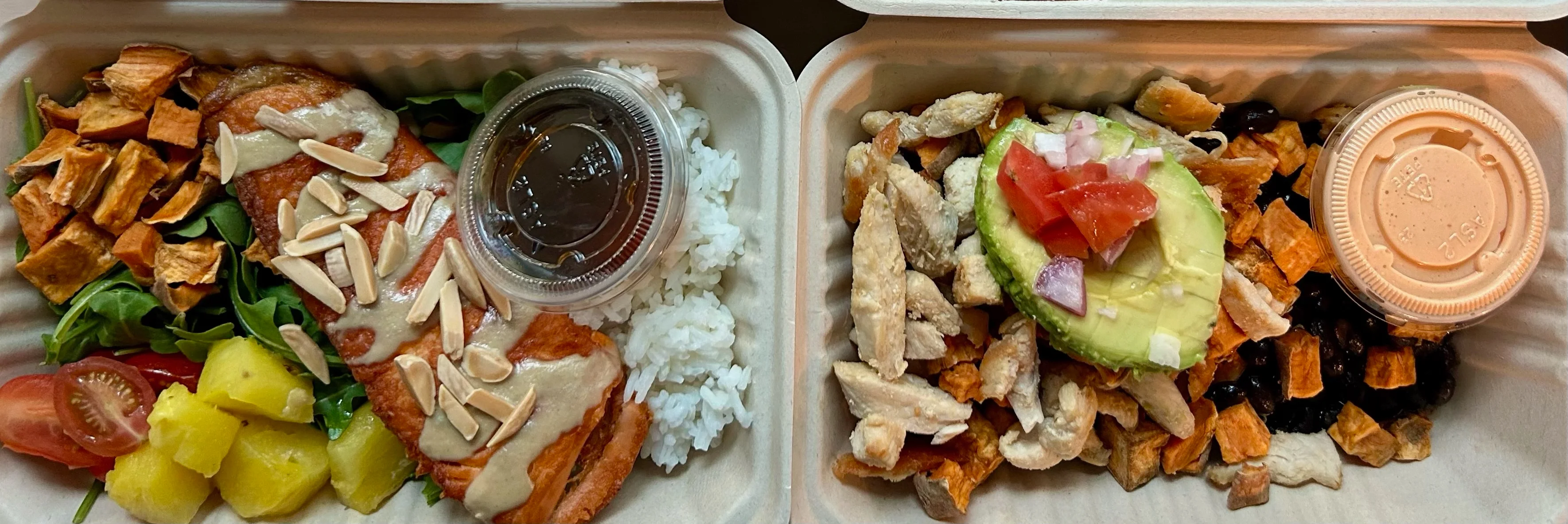 Healthy Mexican-inspired chicken bowls with avocado and sweet potatoes