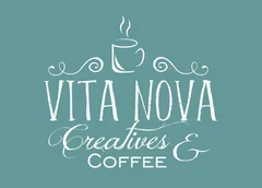 Logo of Vita Nova Creatives & Coffee with a coffee cup illustration