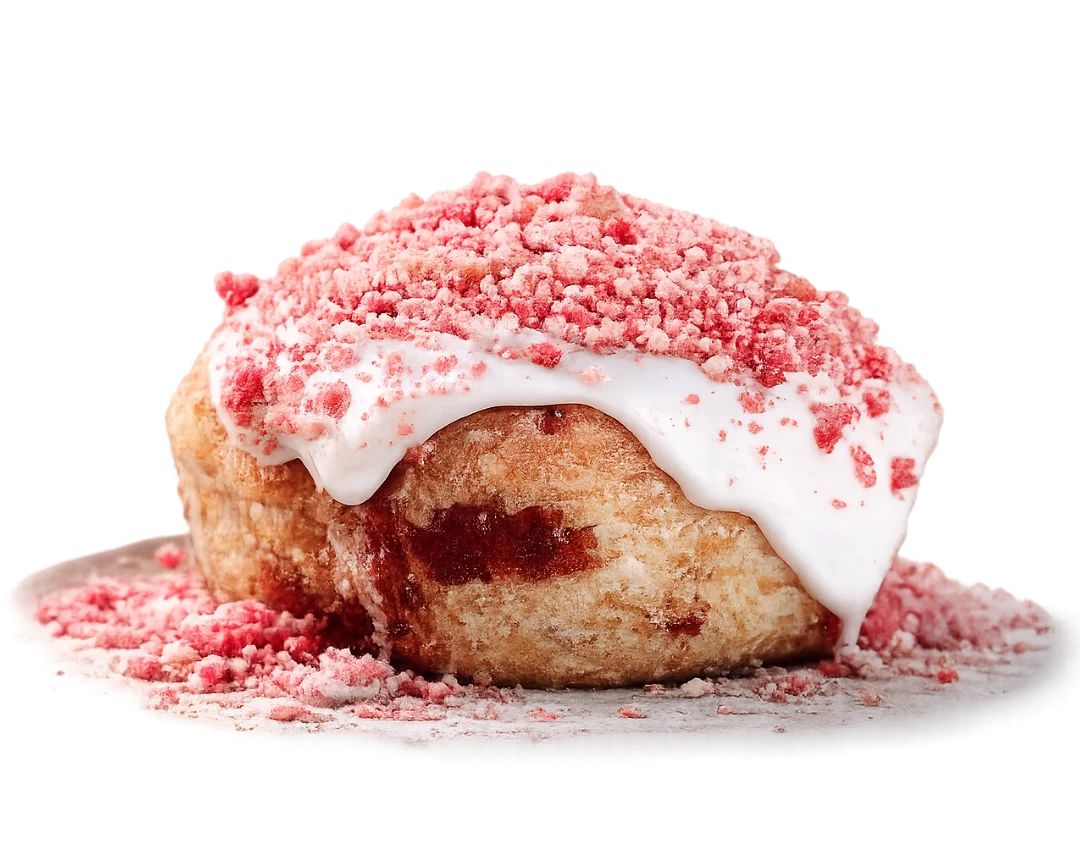 Delicious strawberry shortcake donut with creamy frosting