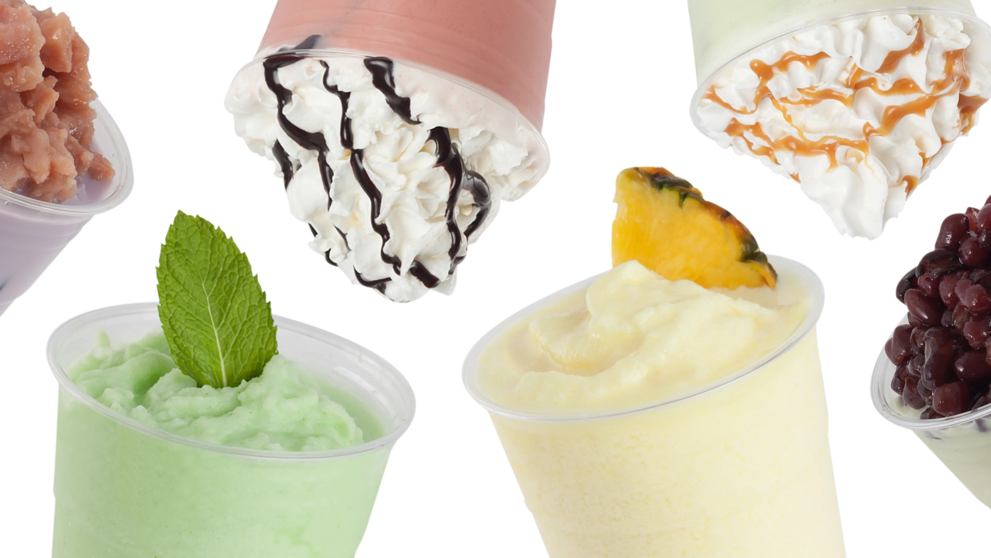 Colorful assortment of Asian desserts in cups