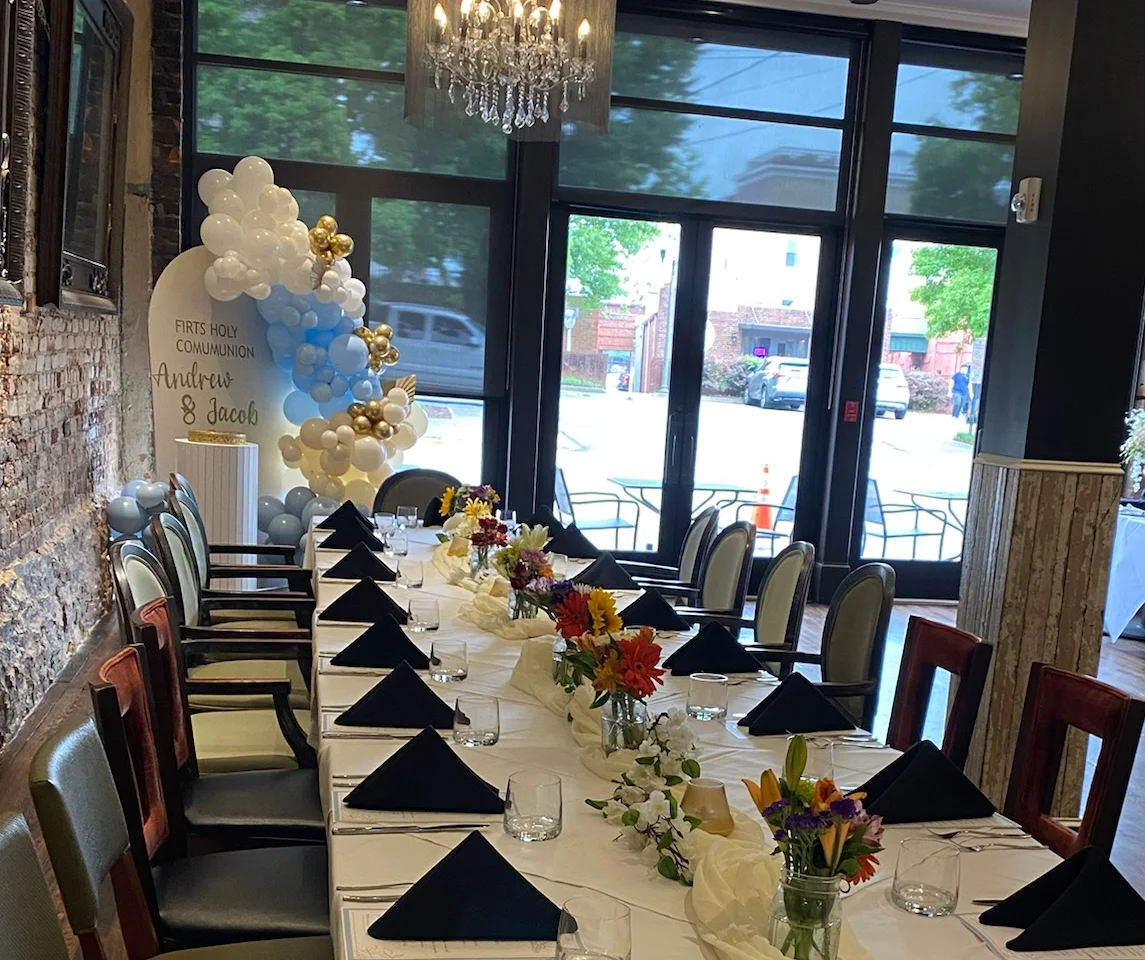 Elegant private dining space at Bistro off Broad for celebrations and business dinners