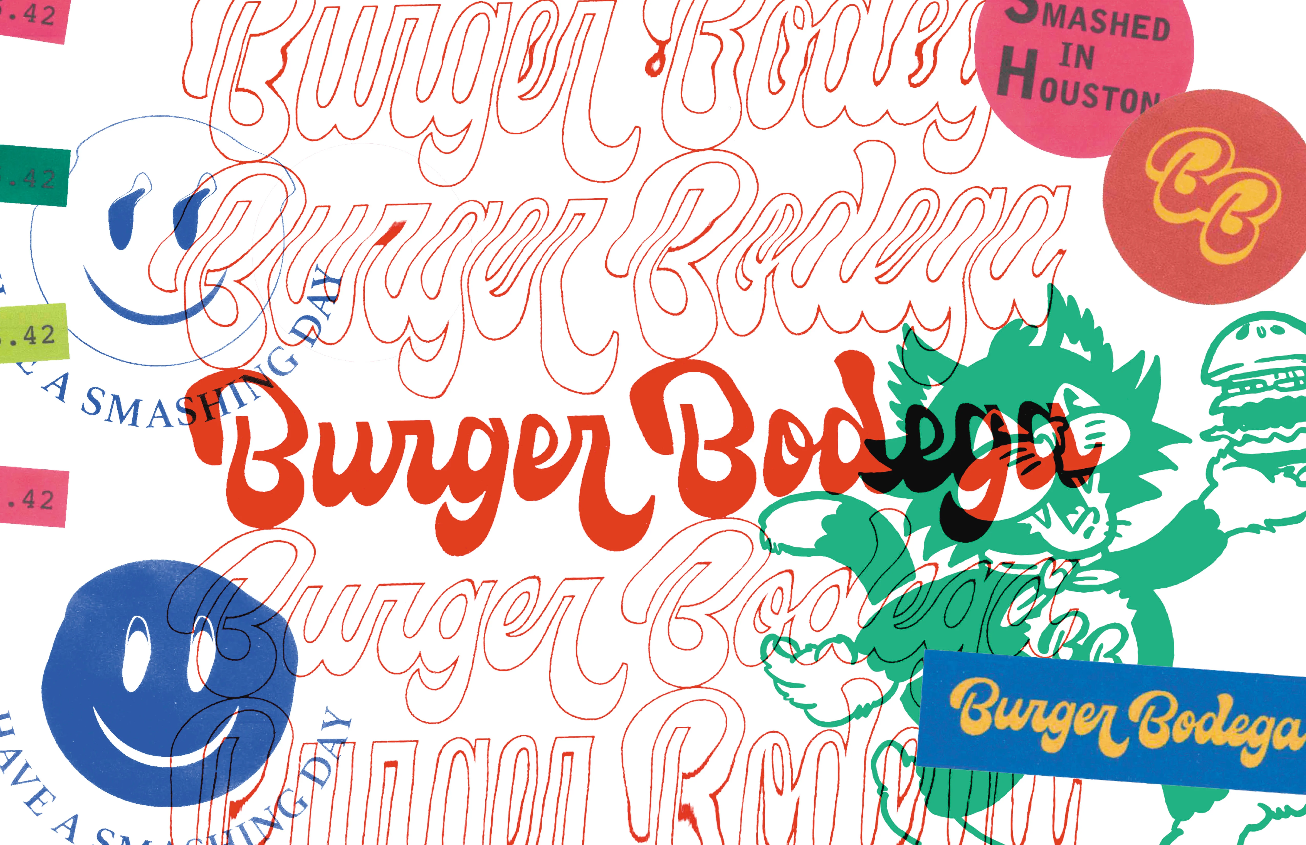 Colorful branding for Burger Bodega featuring playful designs and logos