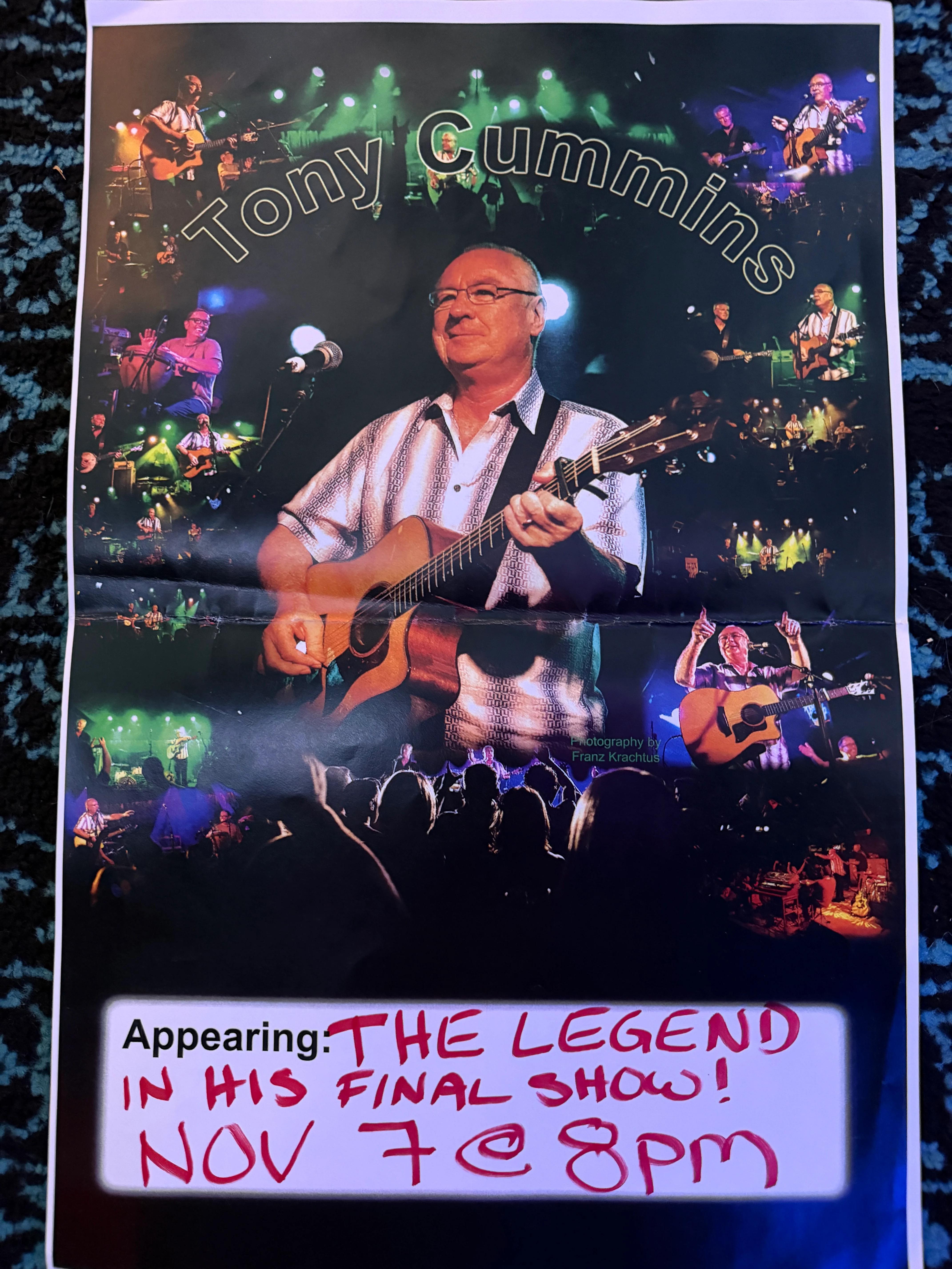 Promotional poster for Tony Cummins' final show on November 7