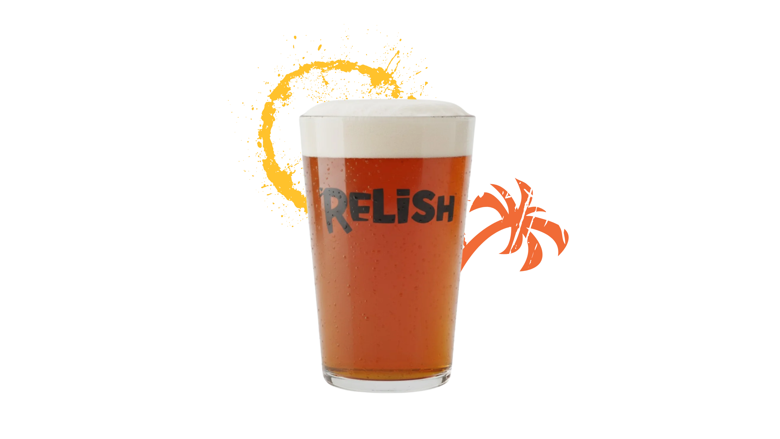 Refreshing craft beer in a pint glass with tropical design elements
