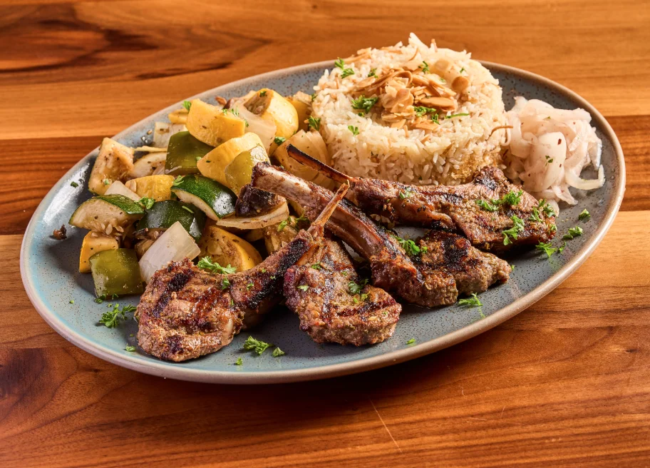 Lamb Chop Platter- Tender lamb chops marinated and grilled to perfection.