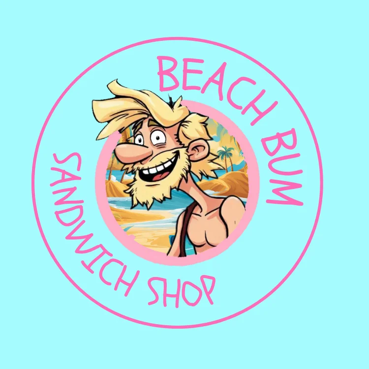 Logo of Beach Bum Sandwich Shop featuring a cheerful character