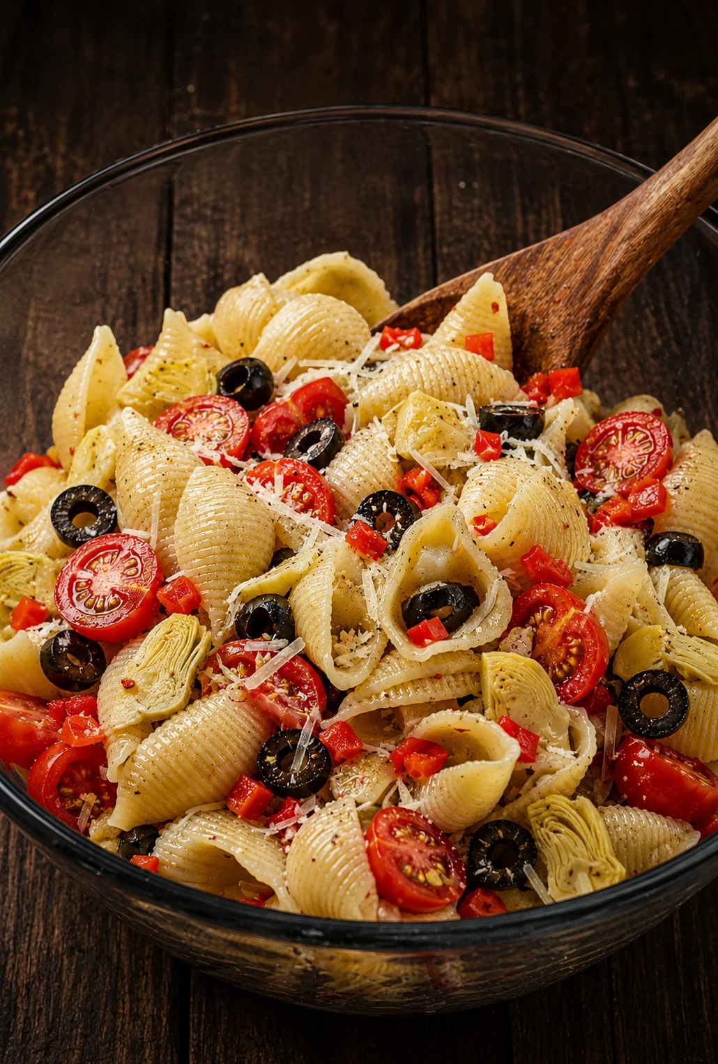 Creamy macaroni salad with vegetables